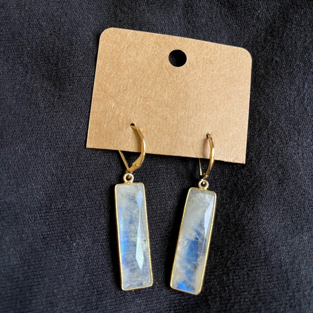 Faceted Rainbow Moonstone Rectangular Earrings - image 5
